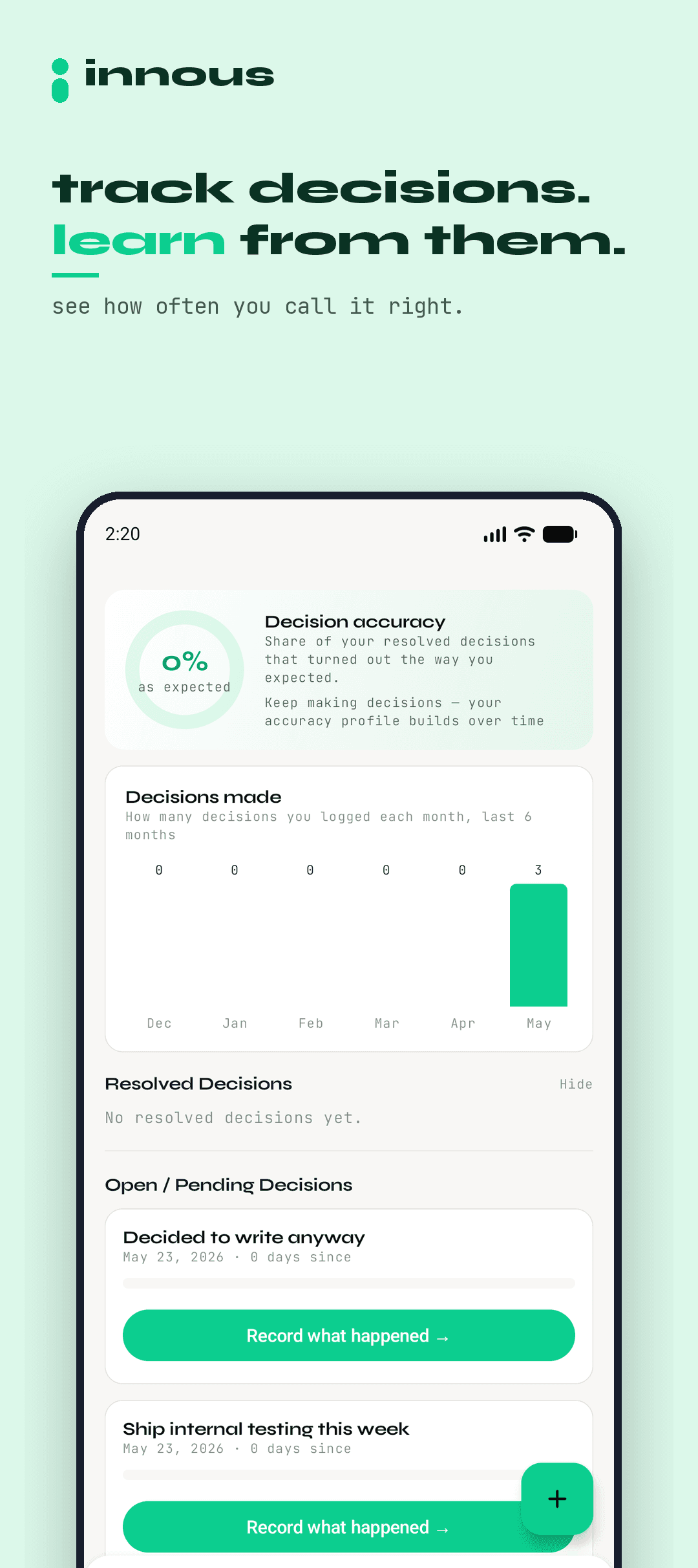 The Innous Decisions screen
