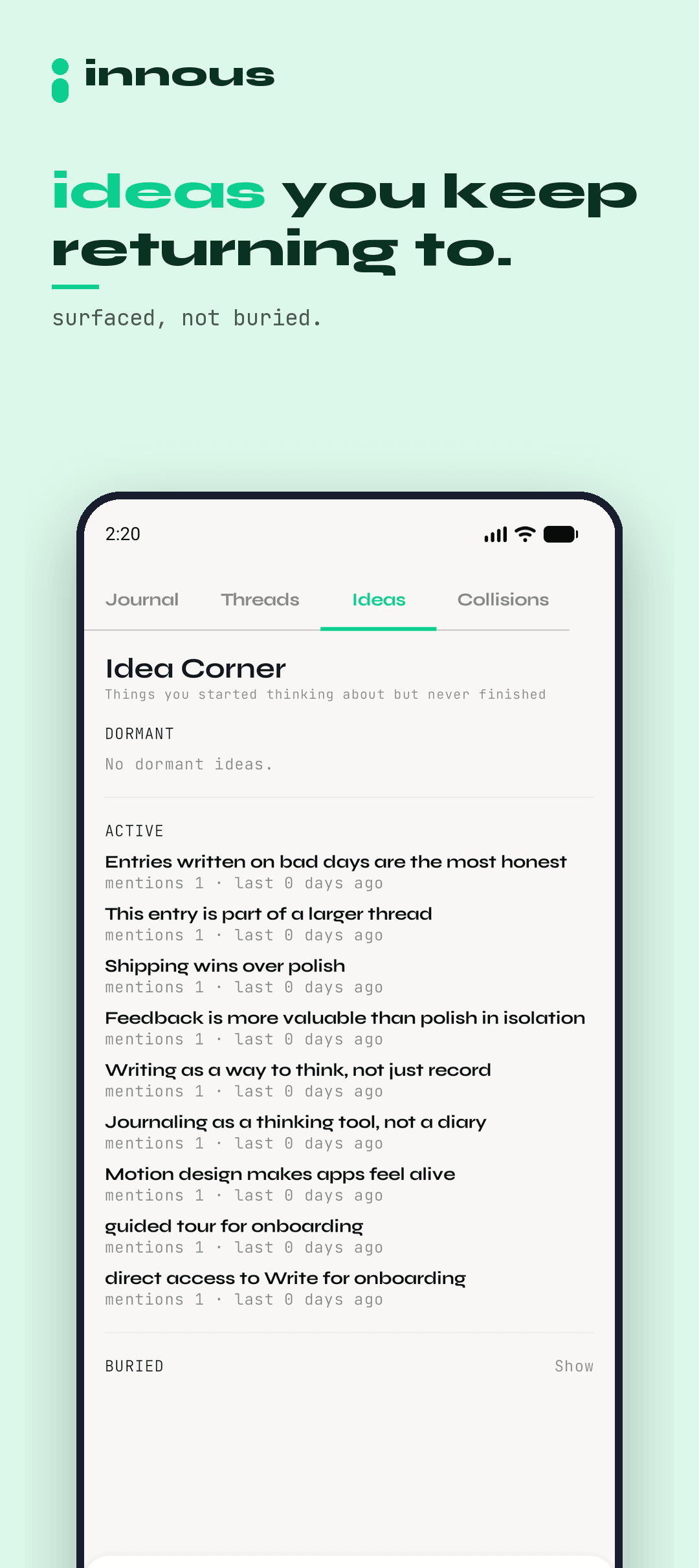 The Innous Idea Corner screen